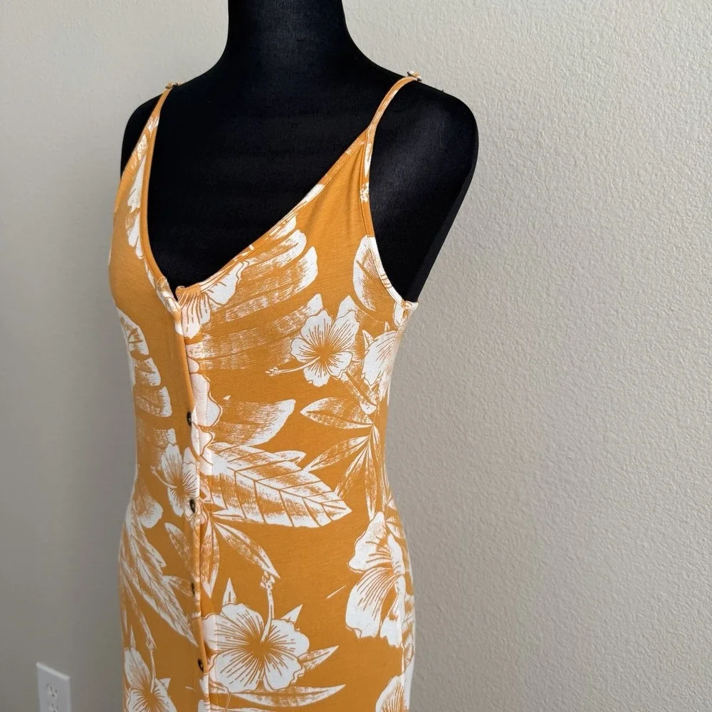 Roxy XS Seaside State Midi Dress Floral Tropical Buttons Ruffle Vacation Resort - Picture 6 of 9